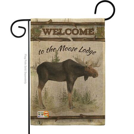 GARDENCONTROL 13 x 18.5 in. The Moose Lodge Burlap Nature Wildlife Impressions  Vertical Double Sided Garden Flag GA1636805